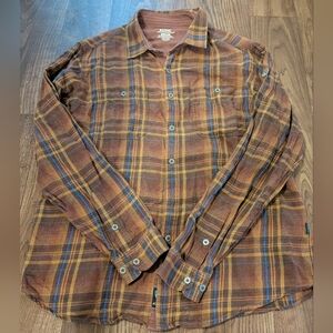 Kuhl The Law Flannel Long Sleeve Button Shirt Mens medium Brown Plaid Outdoor